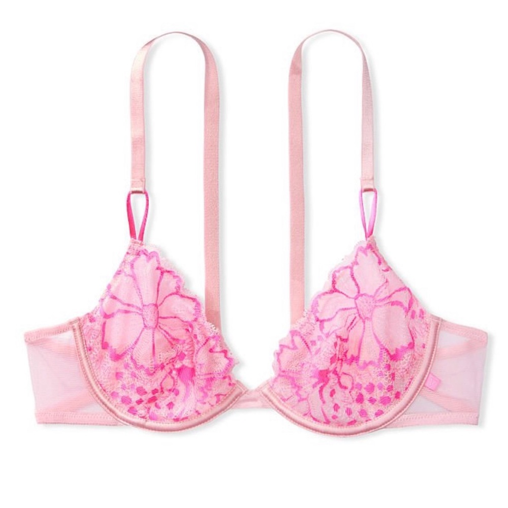 Victorias Secret Tee Floral Lace Bra Unlined Lift & Lining Underwire Hook & Eye